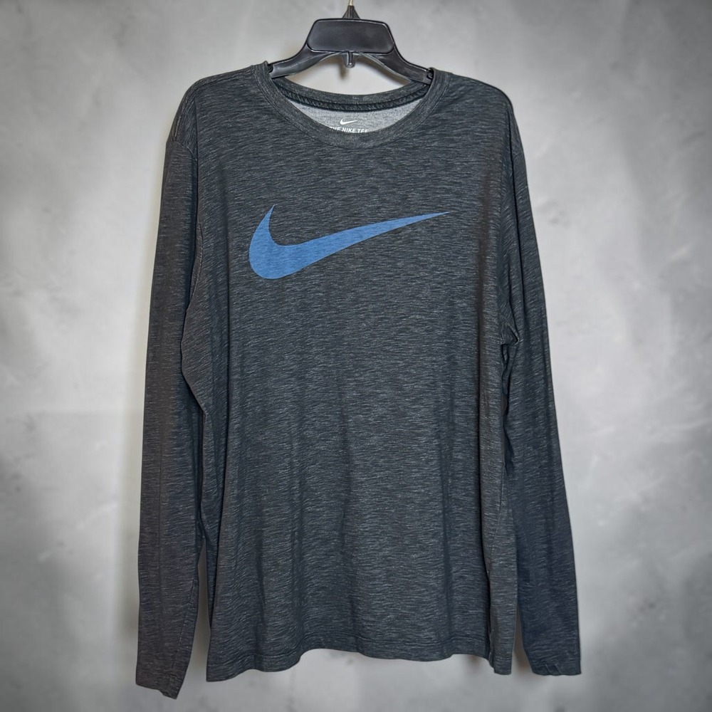 Nike Dri-FIT Mens XL Long Sleeve Swoosh Graphic Training Tee Charcoal Gray